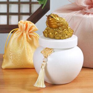 [삼족 두꺼비 소금단지] 신발장 현관 재물 풍수 소금 항아리 황금 두꺼비 