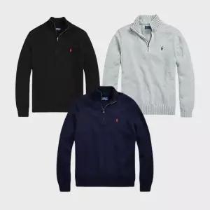 폴로 랄프로렌 남성용 코튼 반집업 스웨터