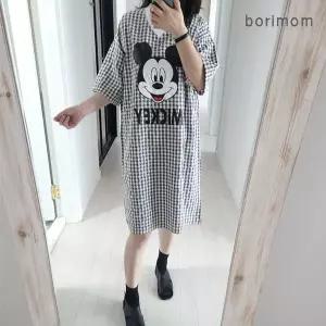 [보리보리/보리맘]체크 미키 수유 원피스 수유복 숨김 수유구 모유수유옷 임부복 잠옷 ID386
