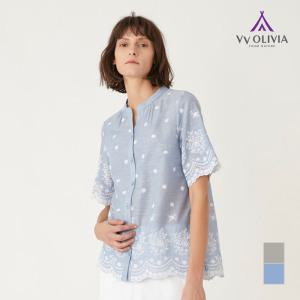 [비비올리비아] 아일렛자수 반 소매 블라우스_VVCNLYM5171