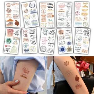 타투 10 시트 성경 구절 문신 스티커 Diy 바디 장식 영어 편지 디자인 일회용