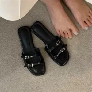 여성 여름 실버 메탈 버클 슬리퍼