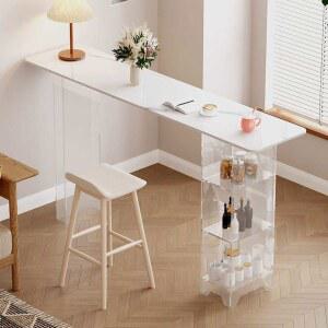 좁은 테이블 홈바 홈바테이블세트 복도 아 식탁 접이식 화이트 나무이웃 2단