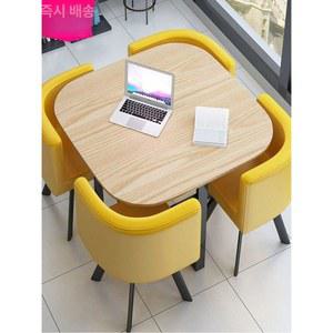 상담테이블 원탁테이블 회의용 미팅 사각 상담실 책상 회사 사무실 사무용 로비 노란색과