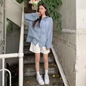 여자 러블리 프릴 스트랩 잔잔체크 후드 남방