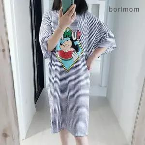 [보리보리/보리맘]미키 야미 수유 원피스 수유복 숨김 수유구 모유수유옷 임부복 잠옷
