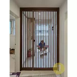 [바른도어]14번 초슬림유압 비대칭양개스윙중문 간살형 LX우드 투명강화유리a