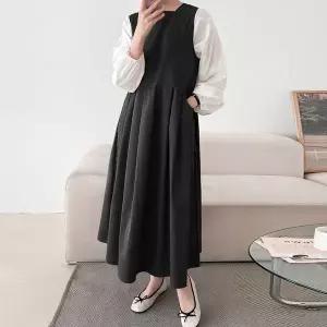 [보리보리/보리맘]뷔스티에 봄 가을 플리츠 롱 원피스 루즈핏 빅사이즈 Tb014