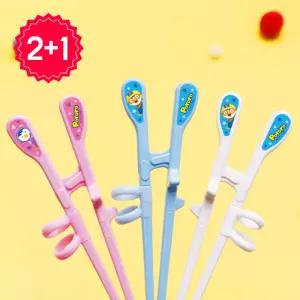 [3개 구성] 에디슨 어린이 5세 2단계 젓가락질 연습용 교정 젓가락 왼손잡이용 포함 뽀로로 패티