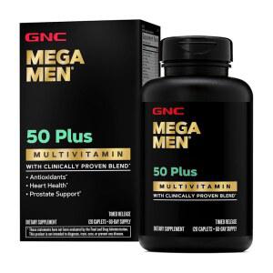 GNC 메가맨 50 플러스 멀티비타민 캡렛, 임상적으로 입증된 심장 및 전립선 , 비타민 B, 소 팔메토, 메모리, D-3, 120 카운트