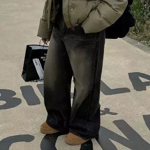 [제작/빅사이즈]이블렛 프비엔 기모 워싱 와이드 데님 팬츠 제이스타일
