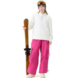 RIUIYELE Women's Snow Pants Baggy Snowboard Cargo Ski Waterproof Windproof Loose Fit Winter Insulated Hking Rose Red XL