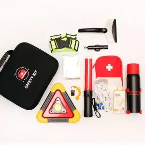 자동차 비상 안전 키트 8종 휴대용 소화기 블랙 차량 비상용품 세트 탈출망치 LED삼각대 경광봉