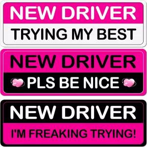 3Pcs 로즈 레드 학생용 새 운전자 자동차 마그네틱 범퍼 스티커 로고 밝은 색상의 여성용 안전 경고 표지판