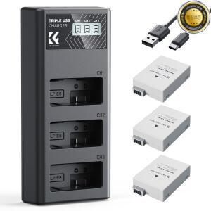 K&F CONCEPT 캐논 EOS Rebel T2i 550D 600D Kiss X4 X5 X6 카메라용 LP-E8 배터리 3팩 업그레이드 LCD 충전