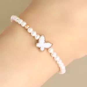 [리즈타라]14k 로즈 금볼 스와로브스키 크리스탈 엘르 나비 스와로브 진주 4mm 팔찌