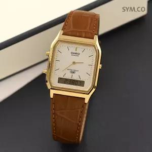 카시오 정품 AQ-230EGL-9A 빈티지 사각 아나디지 캐쥬얼 남녀공용 가죽 시계 c136