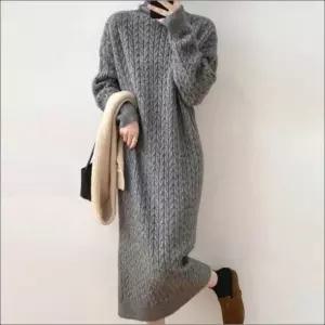 목폴라 꽈배기 롱원피스 니트 하이넥 폴라 골지 여자 4컬러 겨울