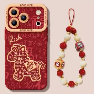 붉은말 아이폰 케이스 레드 컬러 병오년 행운 재물 상징 디자인 스트랩 포함