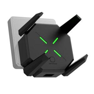 2025 가정용 WiFi Extender 신호 부스터 AC1200 Mbps 듀얼 밴드 5GHz/2.4GHz 최대 12880 sp.ft 및 45개 디바이스 커버리지 이더넷 포트가 있는 리피터 무선 설정이 용이함 블랙