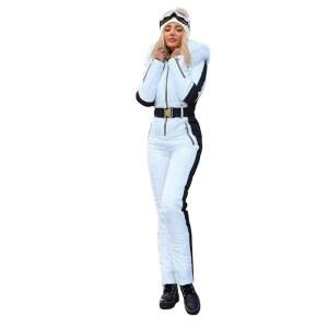 즈워 여성 겨울 방수 스키복 스노우수트 스키 모피 야외 스포츠 점프수트 코트 칼라