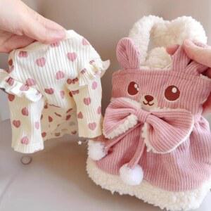 강아지용 코듀로이 드레스, 핑크 노란색 겨울 곰 활 애완 동물 점퍼, 요키 치와와 의상, 소녀 소년 여성 의상, XS 2XL 강아지