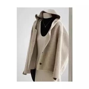 여성용 야구 점퍼 캐시미어 경량 양면 후드 코트 가을 겨울 그레이 보카시 롱 CH4