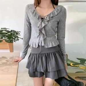 여자 면혼방 스판 보파시 프릴 나시 가디건 세트