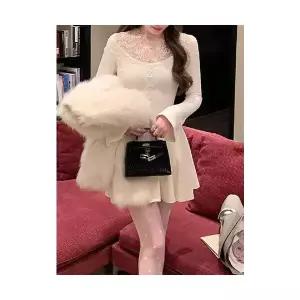 원피스 레이스 프렌치한 천금빛 니트 가을 겨울 이너 스커트 날씬해 보이기 ible4