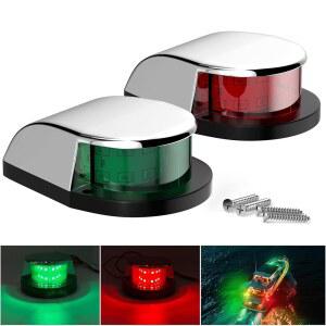 PSEQT 보트 내비게이션 라이트 4인치 레드 그린 LED 마린 보우 스턴 포트 우현 신호 항해 방수 12V 폰툰 카약 요트 낚시 배스 1개 실버 커버