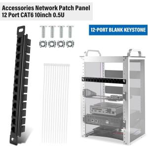 12포트 패치 패널 10인치 0.5U CAT6 네트워크 데스크피 랙메이트 T1T0T2T1 플러스T0 플러스 및 서버 랙네트