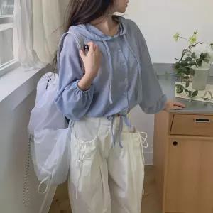 여성 캐주얼 쿨링 후드 스트링 크롭 긴팔 가디건