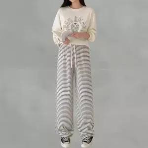 여성 수건 팬츠 테리 스트라이프 일자핏 무채색 밴딩 바지