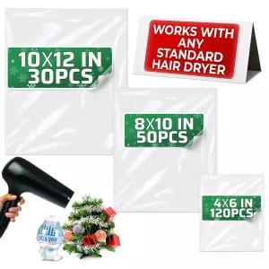 200개의 열수축 랩백 u2013 3사이즈 4x6 (120) 8x10 (50) 10x12 (30) 투명 PVC 플라스틱 중온에서 모든