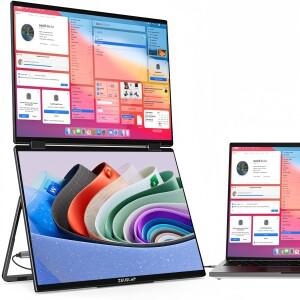 터치스크린ZEUSLAP 156 쌓인 접이식 듀얼 모니터 FHD  sRGB 노트북 화면 확장기 Windows Mac OS용 휴대용