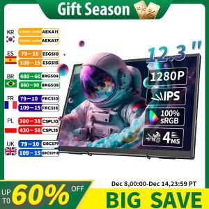 터치스크린123인치 휴대용 모니터 1280P 400cd/m² 60hz 게임  플스호환용/4/5 Swtich  호환용 노트북  호