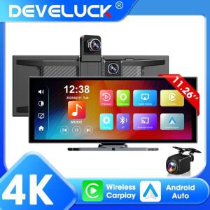 터치스크린Develu 4K 차량용 DVR 1126인치 IPS 카플레이 스크린 안드 오토 대시캠 GPS 내비게이션 후방 카