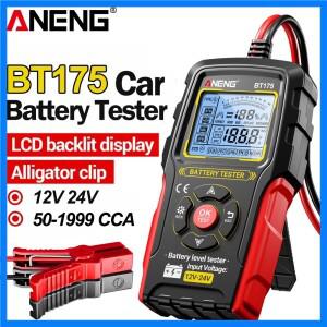 12V 24V 자동차 배터리 테스터 디지털 자동차 발전기 분석기 디스플레이 화면 ANENG BT175 절연 악어 클립