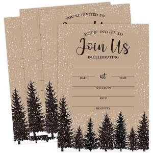 봉투가 포함된 Wh ne 25팩 크리스마스 파티 초대장 겨울 원더랜드 홀리데이 결혼식 생일 용품을 위한 소박