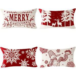 격자 무늬 크리스마스 메리 눈사람 사슴 소나무 눈송이, 축복 선물 베개 던지기 장식 허리 케이스 린넨 케이스,