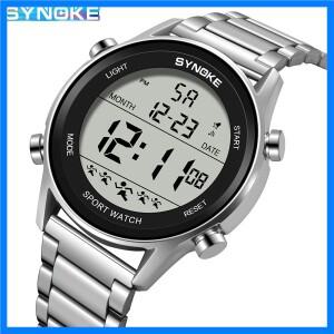 SYNOKE 남성용 방수 백라이트 디지털 손목 시계 최고 럭셔리 스포츠 시계 스테인리스 스틸 스트랩 남성 알