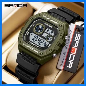 SANDA 유행 남성용 전자 시계 스포츠 다기능 방수 LED 단일 디스플레이 클래식 사각 전자 시계