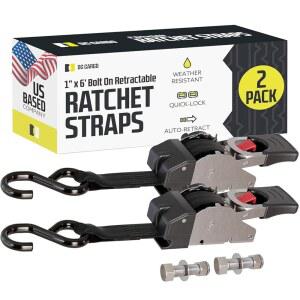 [미국배송] DC 카고 몰 볼트온 오토 리트랙터블 래칫 스트랩 - (2팩) 1인치 X 6피트 600파운드 파손 강도 보트 제트 스키 오토바이 ATV용 타이 다운