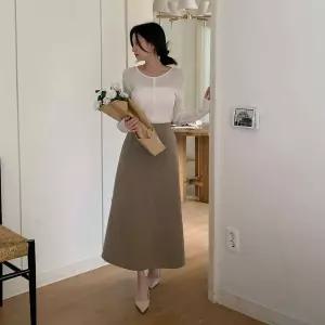 [시크블랙]포레픽 사선 A라인 모직 뒷밴딩 롱스커트