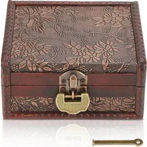 자물쇠와 열쇠가 있는 HERCHR 빈티지 장식 나무 상자 힌지 뚜껑 보석이 보관 보물