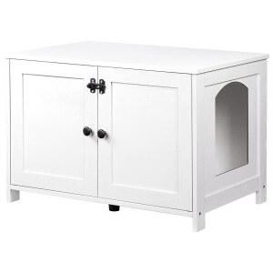 후브로 쓰레기통 인클로저, 탈착식 칸막이가 있는 고양이 가구, 대형 숨겨진 나무 집, 끝 사이드 테이블, 31인치 L x 17.5인치 W 19.7인치 H, 흰색 WT03MW01G2