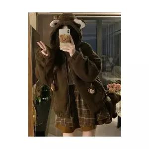 마킷4 여성 블루종 점퍼 겨울 후드 귀여운 귀 도톰한 퍼 코트 여풍 JEN4