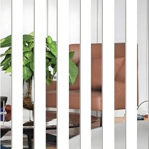 10개의 셀프 접착식 거울 벽 스티커, 스트라이프 아크릴 테두리 홈 데코용 5x20cm 타일, 침실 및 욕실 DIY 아트