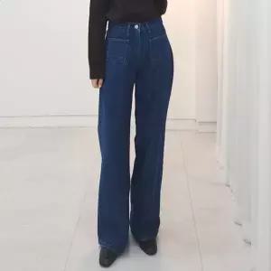 [하프클럽/헤이데이즈]892 앞포켓 기모 세미 부츠컷 와이드 롱 데님 팬츠 (진청) 핏예쁜 청바지