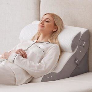 후 루크뮤 3PCS 웨지 베개 세트, 앉아서 사용할 수 있는 조절 가능한 등받이 베개, 산성 역류, 수면 및 코골이를 위한 침대 웨지 베개 헤드보드, 후 정형외과 베개, 흰색